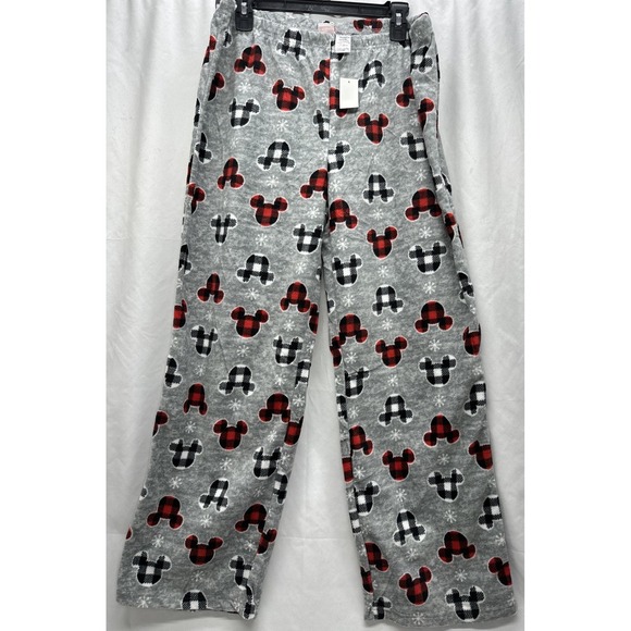 Disney Mens Lounge Pajama Pants XL Mickey Mouse Ears Buffalo Plaid Gray NWT - Picture 1 of 8